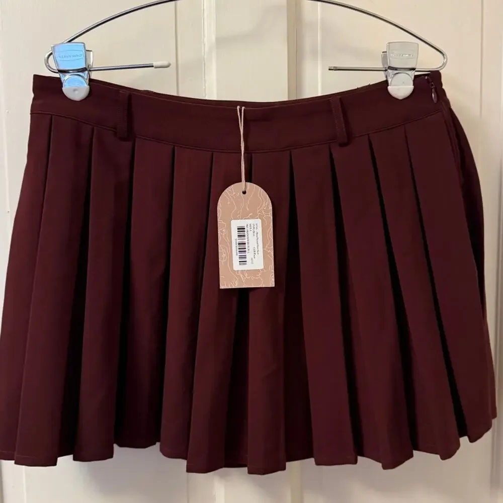 Meshki Mura Burgundy Plum Pleated Mini Skirt – Size Large - Picture 2 of 3